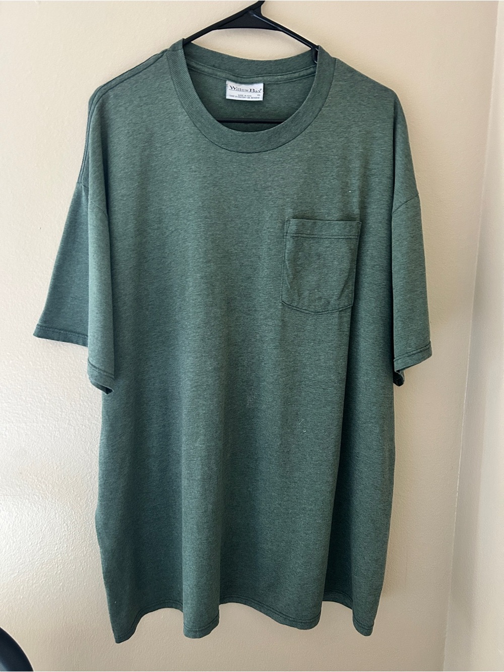 Vintage 90s Willow Bay Blank Pocket T-Shirt XL Green Heather Made in USA